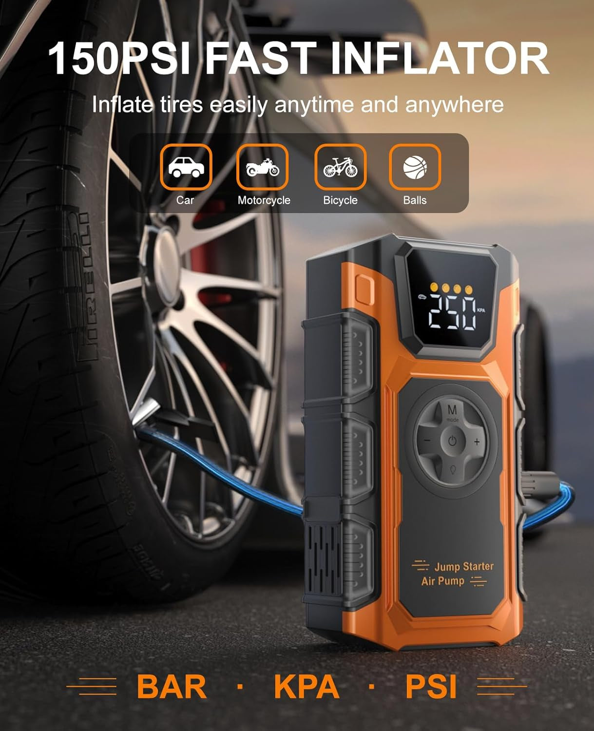 Jump Starter with Air Compressor, 5500A Car Battery Charger Power Jump Box Start 12V Vehicles(Up to 9.0L Gas&7.5L Diesel Engines) Portable Car Booster Jumper Pack Combo150 PSI Tire Inflator