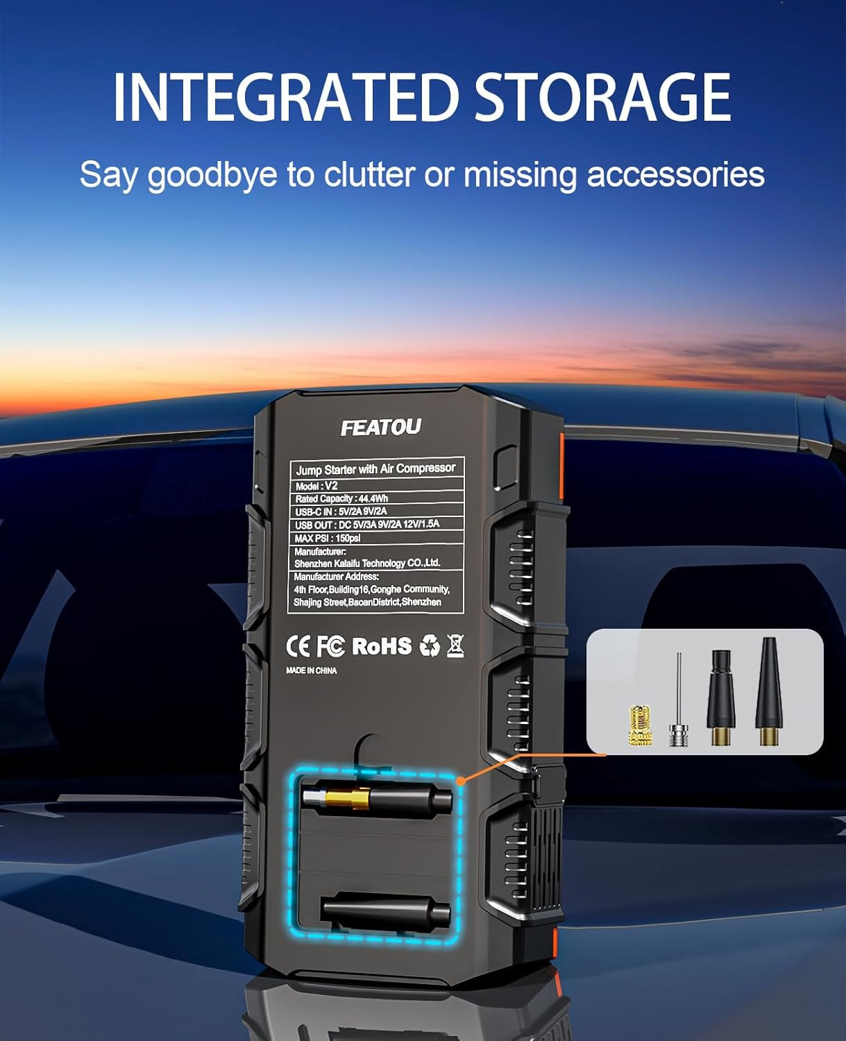 Jump Starter with Air Compressor, 5500A Car Battery Charger Power Jump Box Start 12V Vehicles(Up to 9.0L Gas&7.5L Diesel Engines) Portable Car Booster Jumper Pack Combo150 PSI Tire Inflator