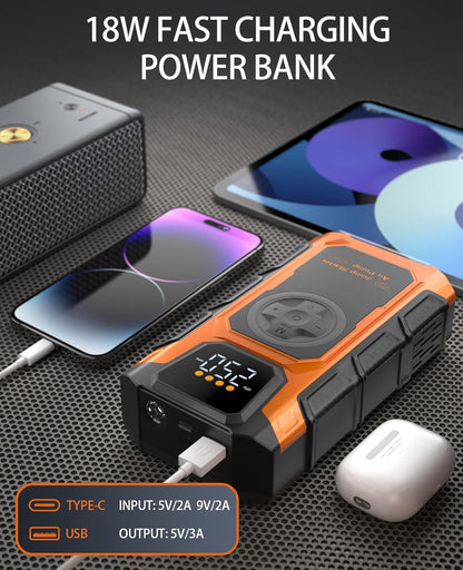 Jump Starter with Air Compressor, 5500A Car Battery Charger Power Jump Box Start 12V Vehicles(Up to 9.0L Gas&7.5L Diesel Engines) Portable Car Booster Jumper Pack Combo150 PSI Tire Inflator