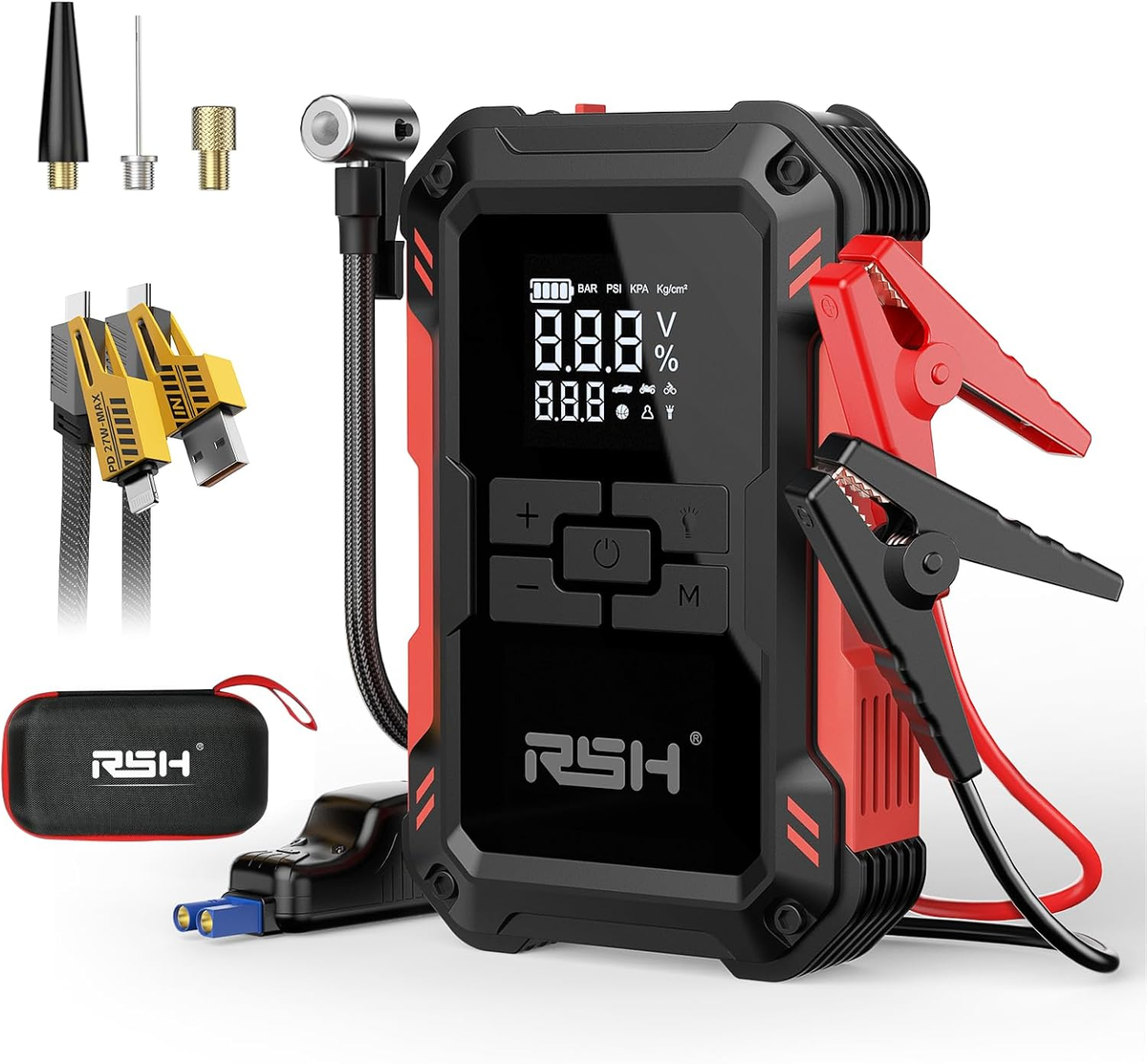 Car Jump Starter with Air Compressor 4000A Peak Battery Jump Starter 12V 150PSI Jump Box (Up to 9L Gas,7.0L Diesel Engine) Auto Booster,Led Light & 15000MA with 65W USB Quick Charger and Type C