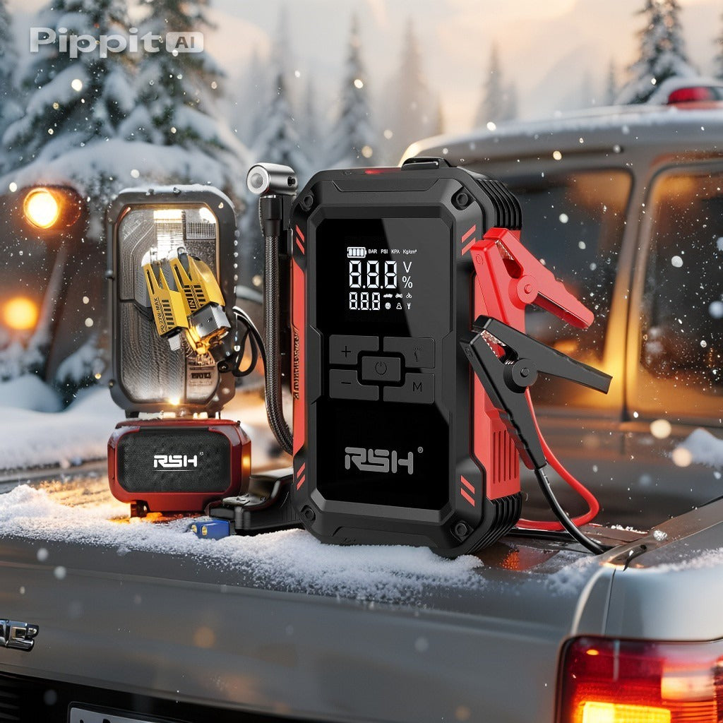 Car Jump Starter with Air Compressor 4000A Peak Battery Jump Starter 12V 150PSI Jump Box (Up to 9L Gas,7.0L Diesel Engine) Auto Booster,Led Light & 15000MA with 65W USB Quick Charger and Type C